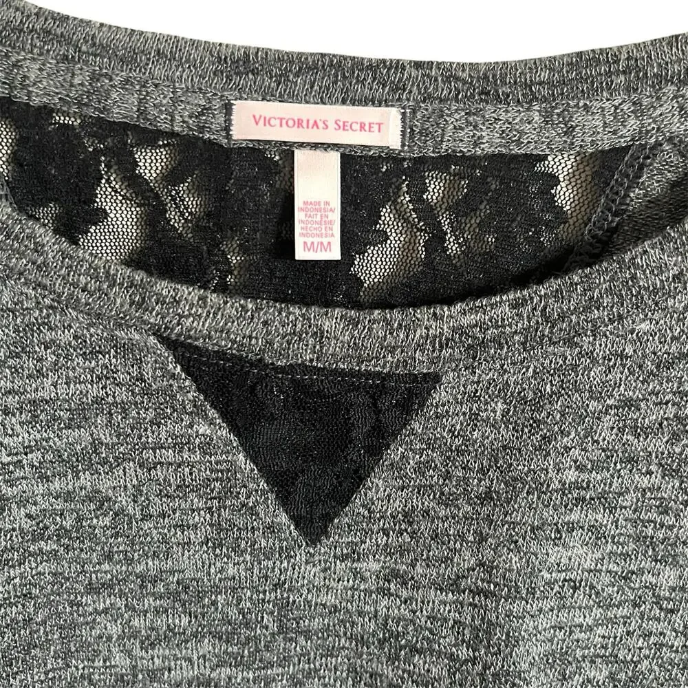 Victoria’s Secret Lounge Top Gray Black Lace Size Medium Relaxed VS Loungewear